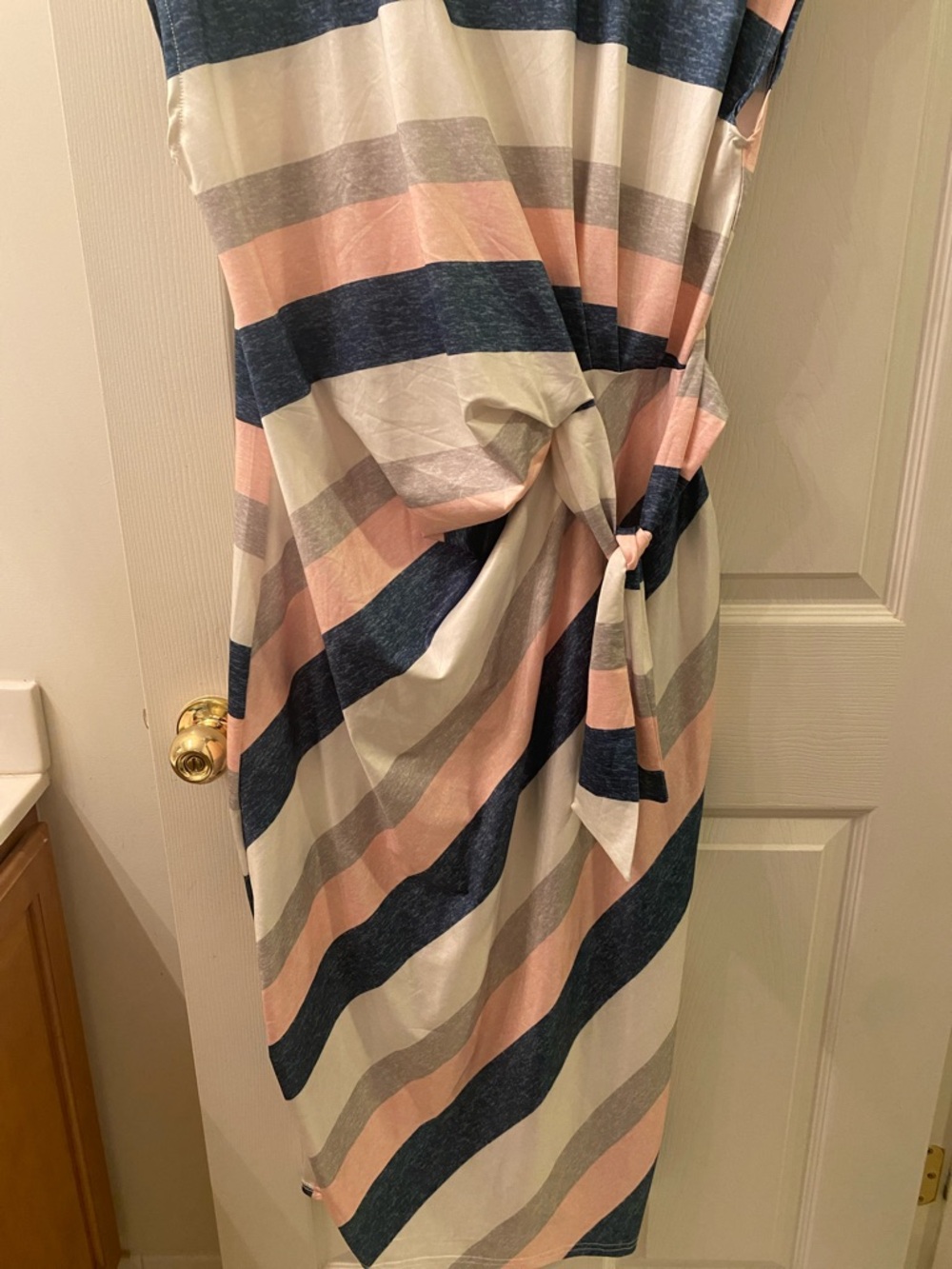 Shein Striped Knot-Front Women’s Dress in Pink, Navy & Gray - Picture 2 of 5